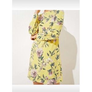 LOFT Yellow Floral Print Long Sleeve Mini Shift Dress Womens Size 6 Petites